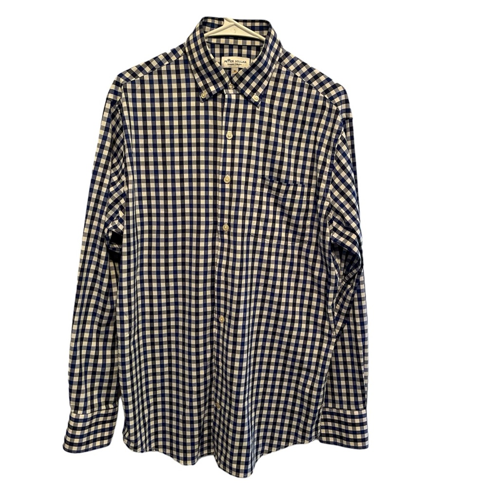 Peter Millar Summer Comfort Button Up. Blue and white medium